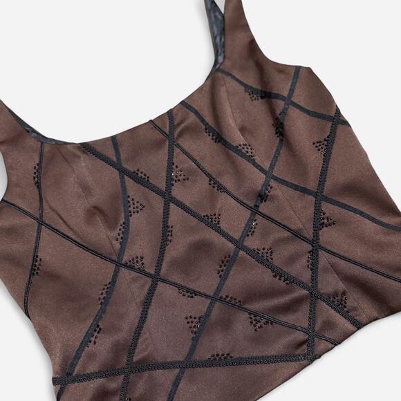 VTG Y2K Sandra Darren Dark Brown & Black Beaded Abstract Tank Top 8/M - Picture 7 of 8